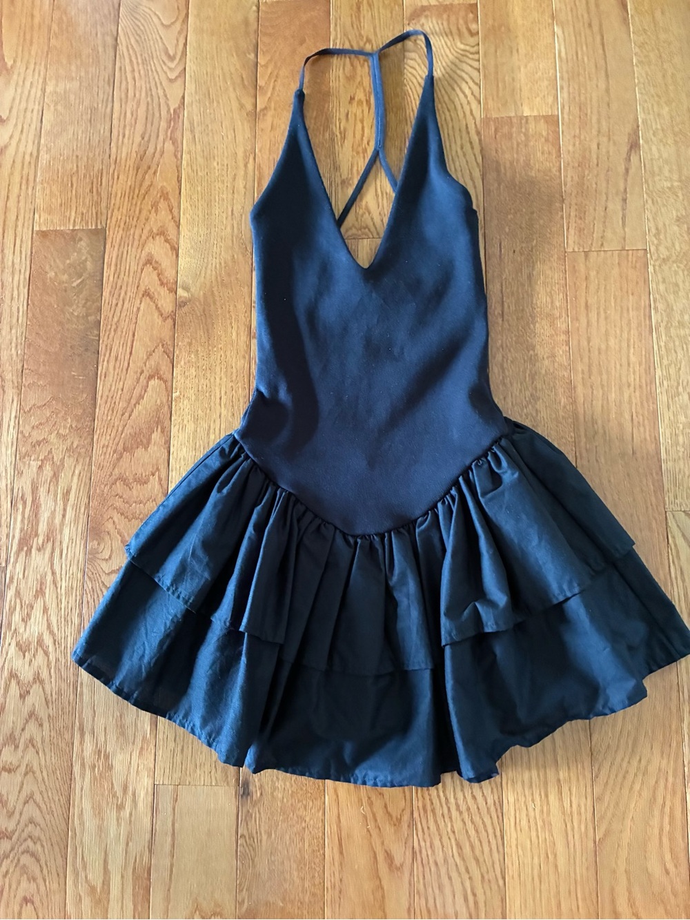 NWT Zara Black Tiered Ruffled Top with T Back